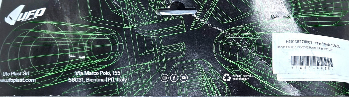 UFO Plastics - HO03627-001 - Rear Fender, Black