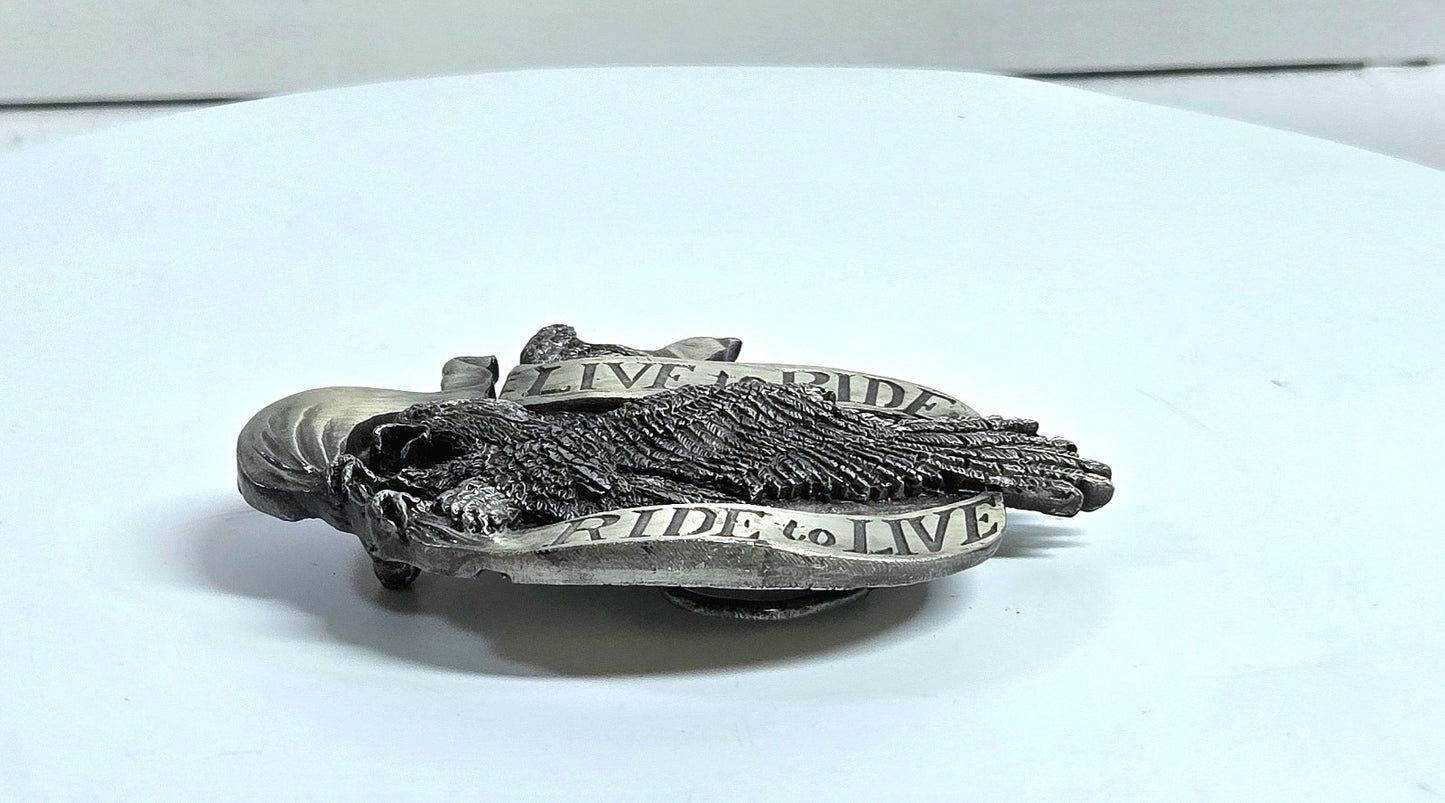 Vintage 1981 Live to Ride Ride to Live Belt Buckle Bergamot Brass Works R-37