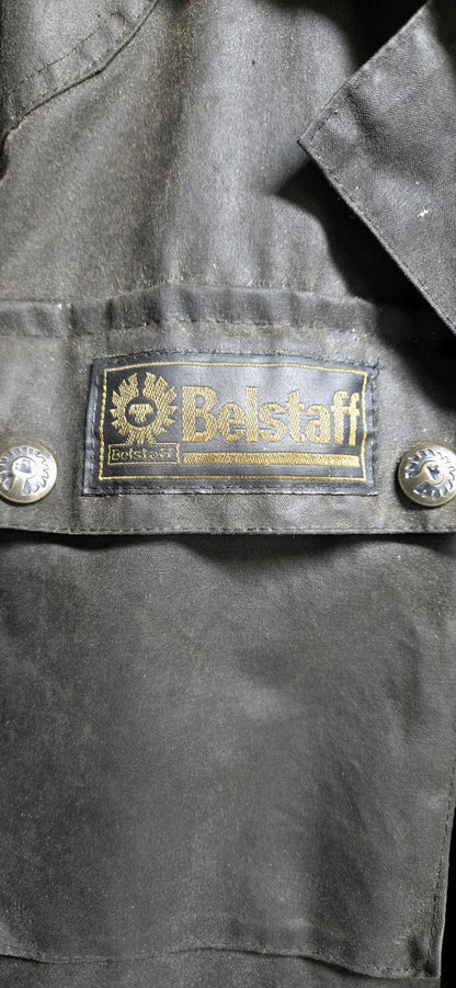 Belstaff Royal Enfield Black Waxed Cotton Trailmaster Motorcycle Jacket/Coat