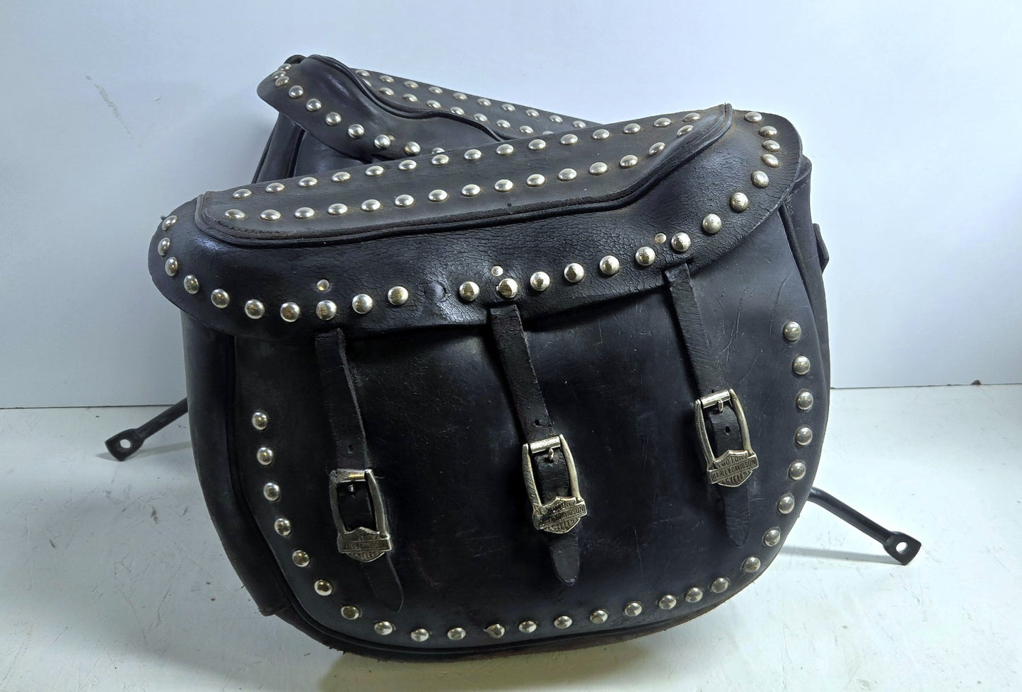 Vintage Harley-Davidson Leather Saddlebags with Mounts