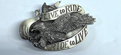 Vintage 1981 Live to Ride Ride to Live Belt Buckle Bergamot Brass Works R-37