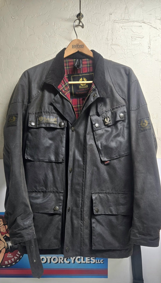Belstaff Royal Enfield Black Waxed Cotton Trailmaster Motorcycle Jacket/Coat
