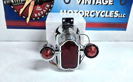 Chome Tail Lamp Assembly Tombstone Style with Bullet Lamp
