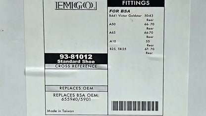 EMGO Brake Shoes 93-81012 for BSA and Triumph 65-5901T
