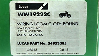 Lucas Brand Wiring Loom Cloth Bound PN 54953385 for 1968 BSA A50/65 NEW