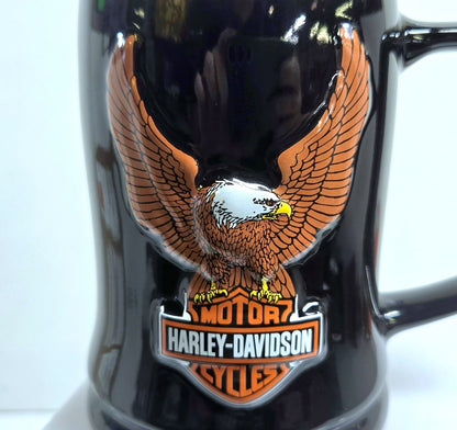 Harley Davidson Coffee Cup Mug 18oz Black Raised 3-D Eagle Official Logo