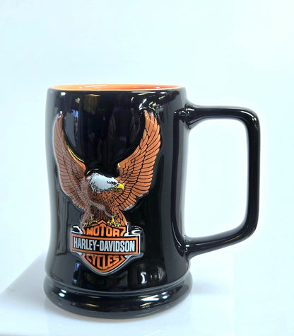 Harley Davidson Coffee Cup Mug 18oz Black Raised 3-D Eagle Official Logo