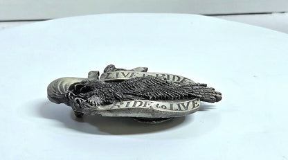 Vintage 1981 Live to Ride Ride to Live Belt Buckle Bergamot Brass Works R-37
