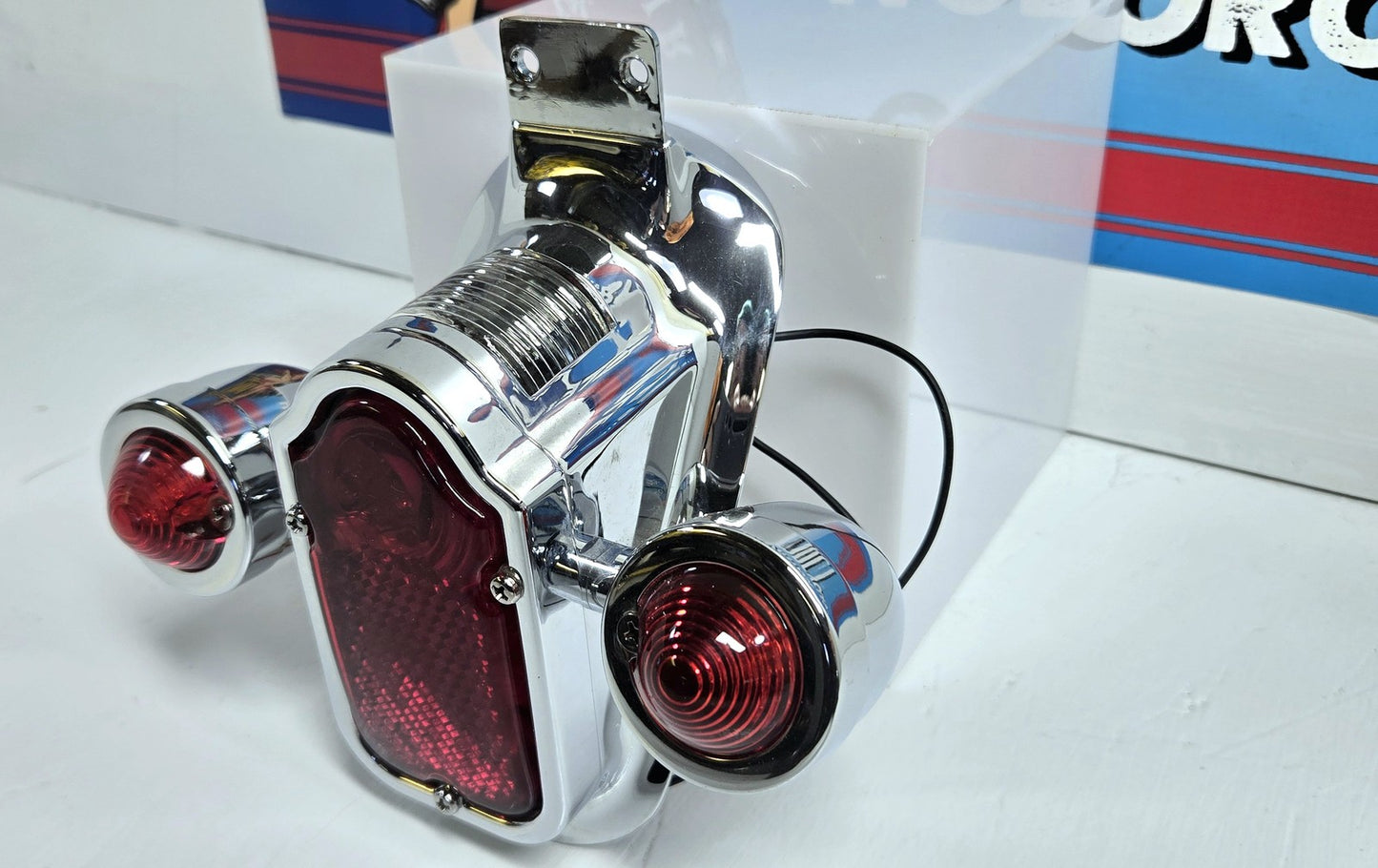 Chome Tail Lamp Assembly Tombstone Style with Bullet Lamp