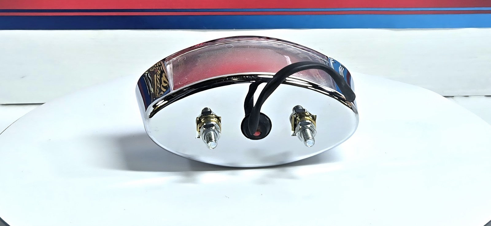 Classic Cat-Eye LED Chrome Taillight, Red Lens w/ window for Harley-Davidson